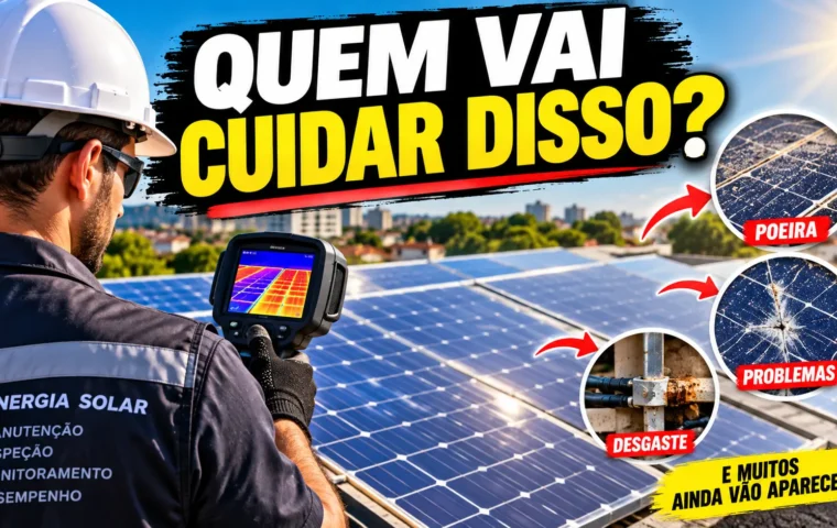 Técnico inspecionando painéis solares com câmera térmica e a pergunta Quem vai cuidar disso?