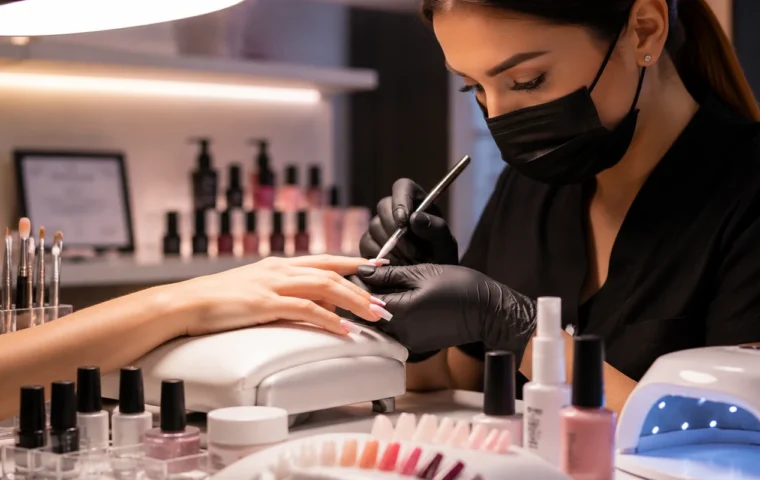 Profissional realizando alongamento de unhas em salão de manicure