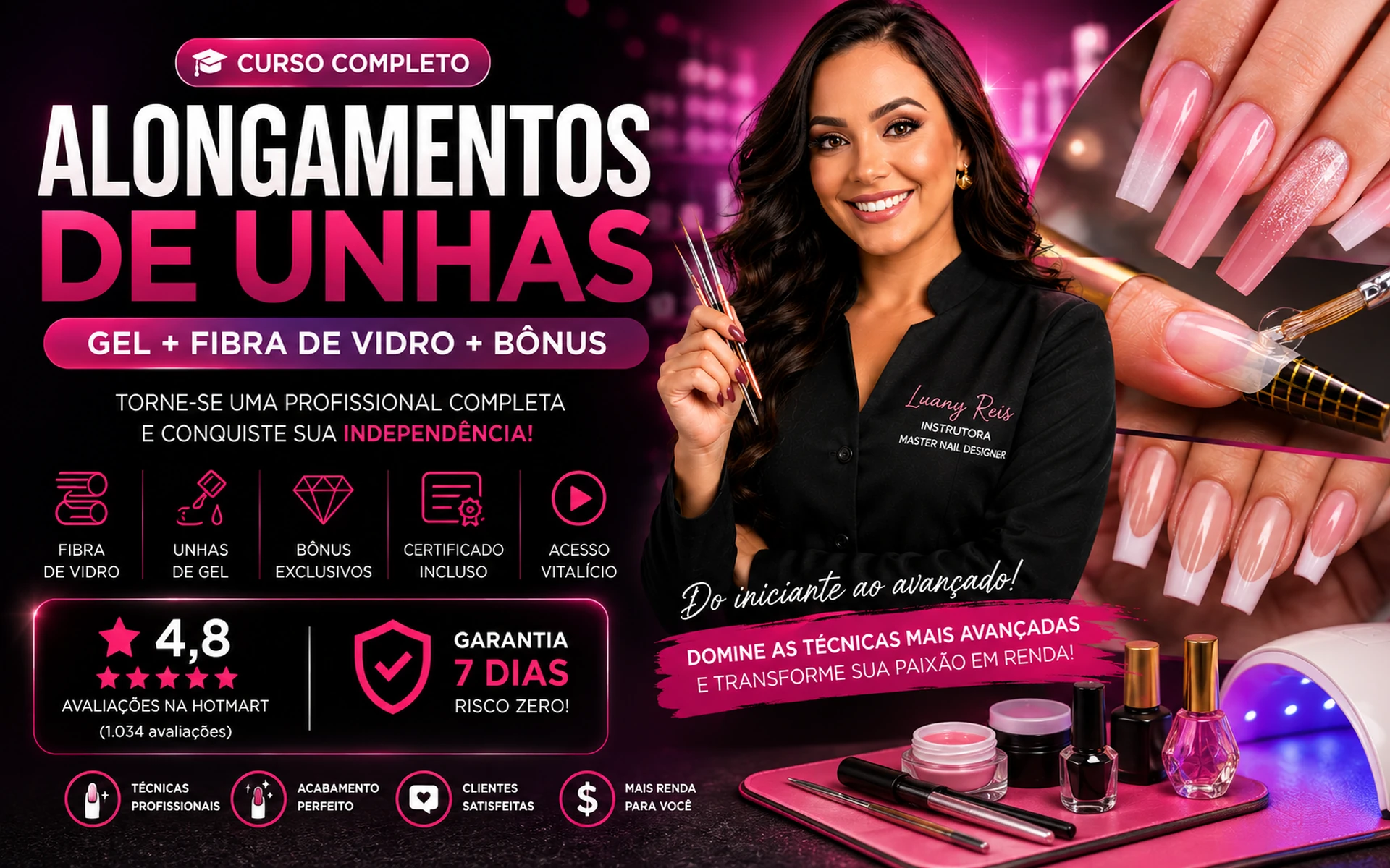 Curso Alongamentos de Unhas online com gel e fibra de vidro