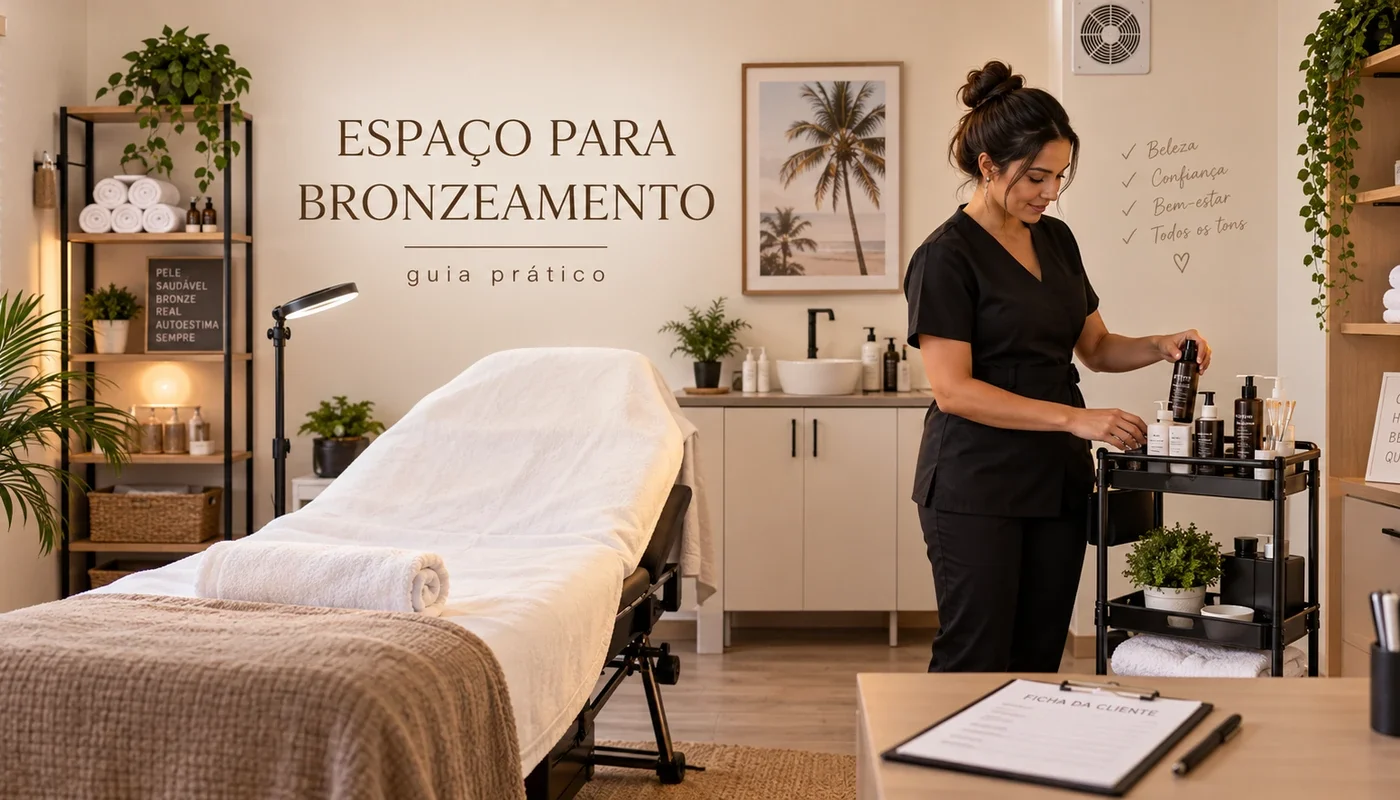 Como montar um espaço para trabalhar com bronzeamento natural — ambiente profissional organizado