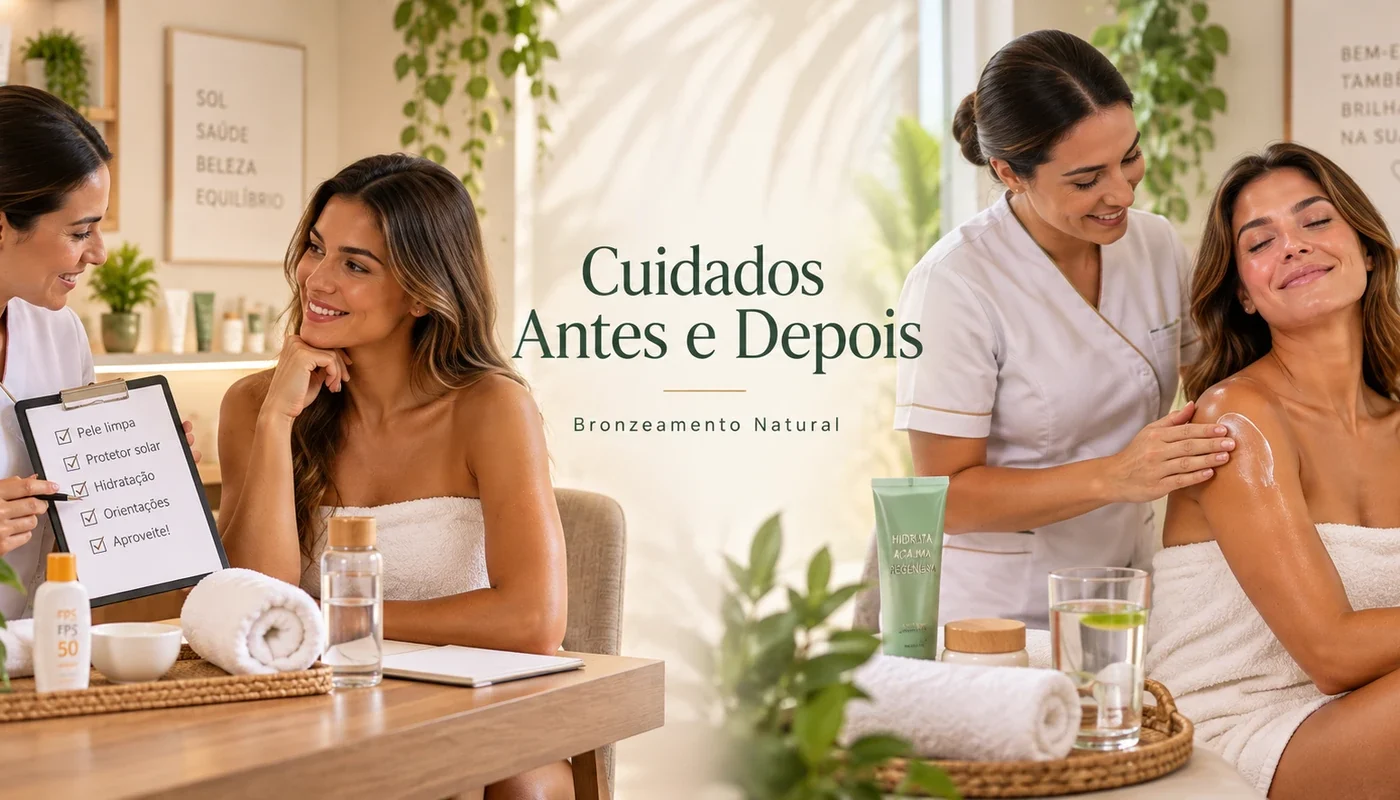 Cuidados antes e depois do bronzeamento natural — orientação profissional e rotina de cuidados com a pele
