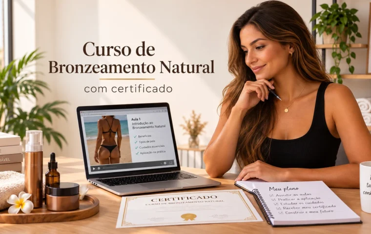 Curso de bronzeamento natural com certificado — aluna estudando online com certificado de conclusão