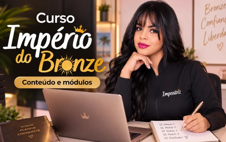 Curso Império do Bronze — professora apresentando conteúdo e módulos da formação em bronzeamento natural