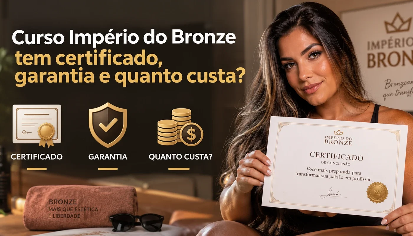 Curso Império do Bronze — certificado, garantia e informações de preço da formação em bronzeamento natural
