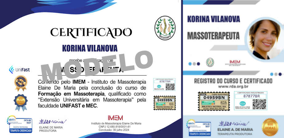 Amostra do certificado e da carteirinha divulgados pelo IMEM, identificada como modelo.