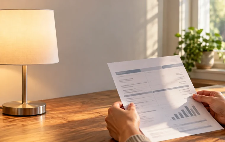 Fatura sem dados pessoais e luminária sobre uma mesa.